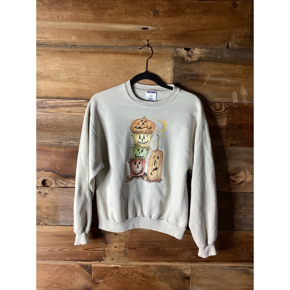 Vintage Jerzees Jack-O -lantern Pails Halloween Sweatshirt Large Kids Women's XS